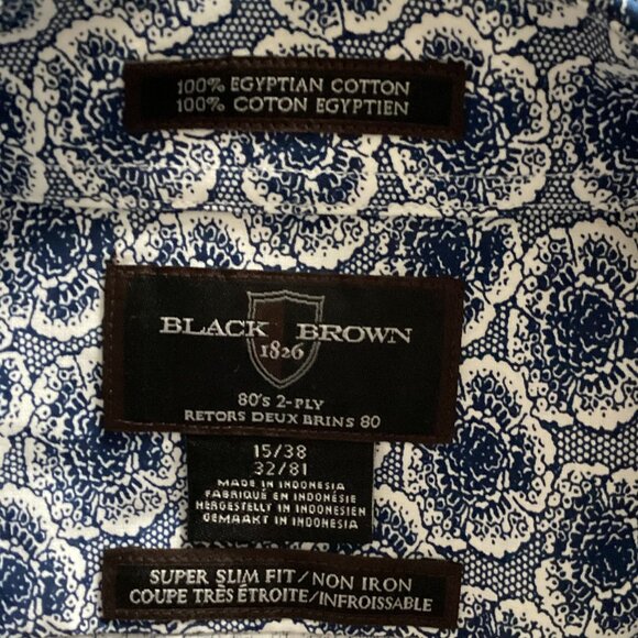 Black Brown 1826 Men's Slim Fit Long Sleeve Button Down Shirt Egyptian Cotton - Picture 6 of 7